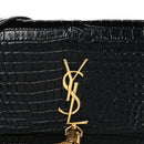 Calfskin Crocodile Embossed Kate Monogram Tassel Chain Wallet Black