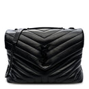 Calfskin Y Quilted Monogram Monochrome Medium Loulou Chain Satchel Black