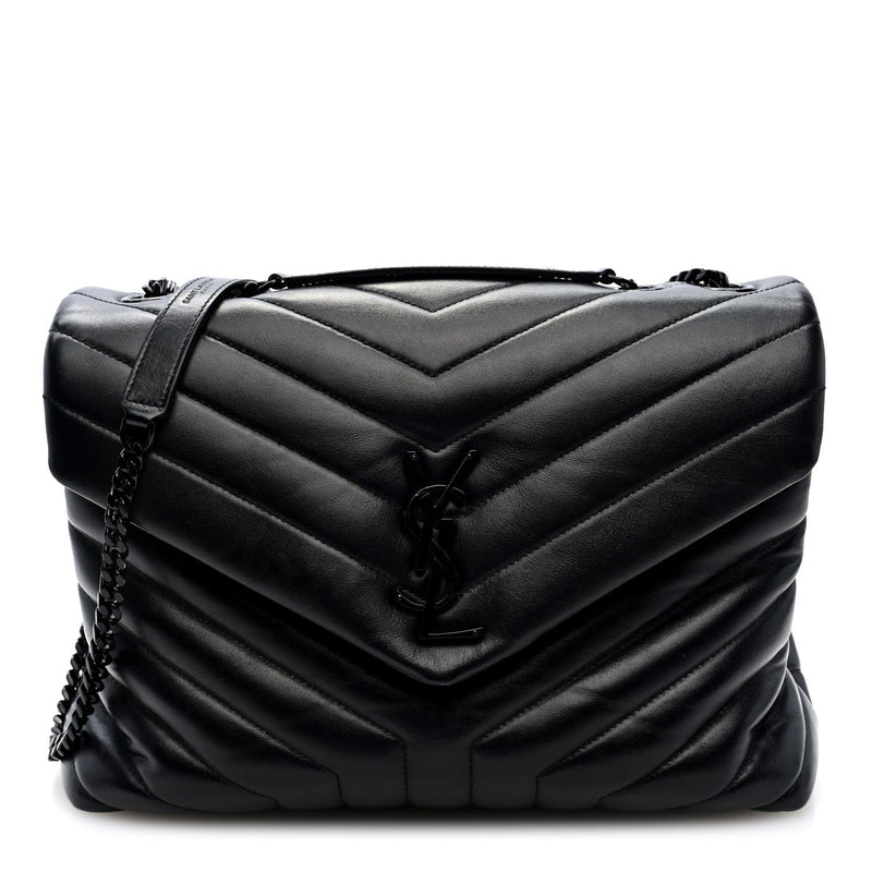 Calfskin Y Quilted Monogram Monochrome Medium Loulou Chain Satchel Black