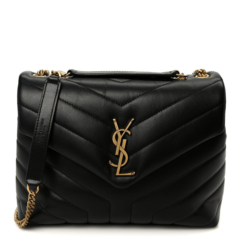 Calfskin Y Quilted Monogram Small Loulou Chain Satchel Black