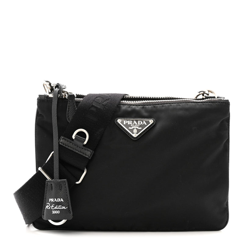 Re-Nylon Saffiano Re-Edition 2000 Double Zip Crossbody Bag Black