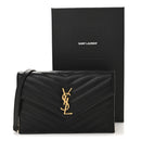 Grain De Poudre Matelasse Chevron Monogram Envelope Chain Wallet Black