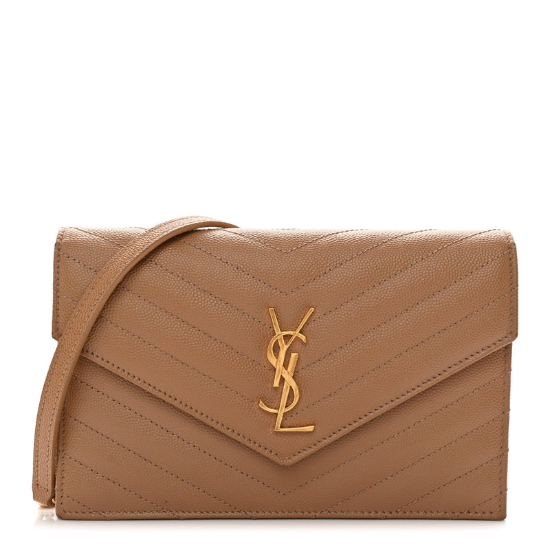 Grain De Poudre Matelasse Chevron Monogram Envelope Chain Wallet Cork