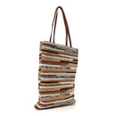 Cotton Crochet Stripe Vertical Tote Bag Naturale