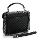Sheepskin Matelasse Chevron Monogram Medium College Bag Black