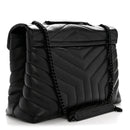 Calfskin Y Quilted Monogram Monochrome Medium Loulou Chain Satchel Black
