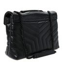 Calfskin Y Quilted Monogram Monochrome Medium Loulou Chain Satchel Black