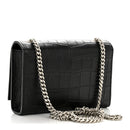 Calfskin Crocodile Embossed Small Classic Monogram Kate Tassel Satchel Black