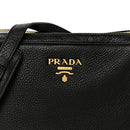 Vitello Daino Medium Double Zip Shoulder Bag Black