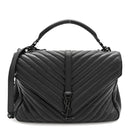 Sheepskin Matelasse Chevron Monogram Monochrome Large College Satchel Black