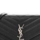 Grain De Poudre Matelasse Chevron Monogram Envelope Chain Wallet Black