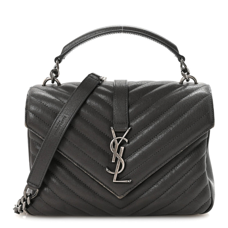Sheepskin Matelasse Chevron Monogram Medium College Bag Asphalt