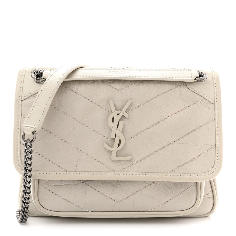 Crinkled Calfskin Matelasse Monogram Baby Niki Chain Satchel Blanc Vintage