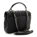 Sheepskin Matelasse Chevron Monogram Medium College Bag Black