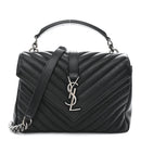 Sheepskin Matelasse Chevron Monogram Medium College Bag Black