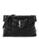 Lambskin Quilted Medium Loulou Puffer Monogram Chain Satchel Black