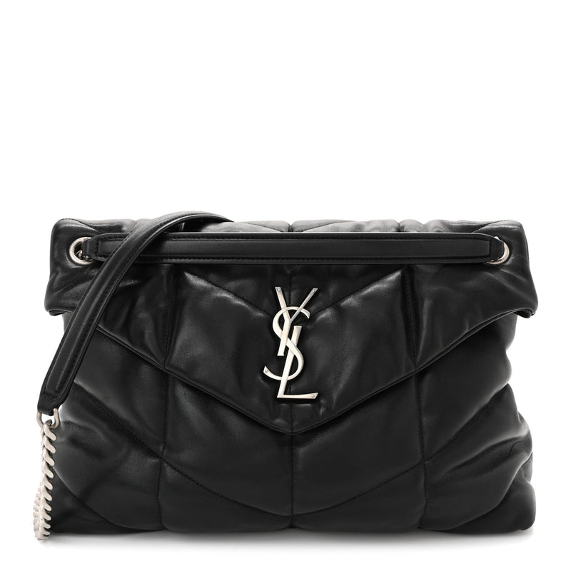 Lambskin Quilted Medium Loulou Puffer Monogram Chain Satchel Black