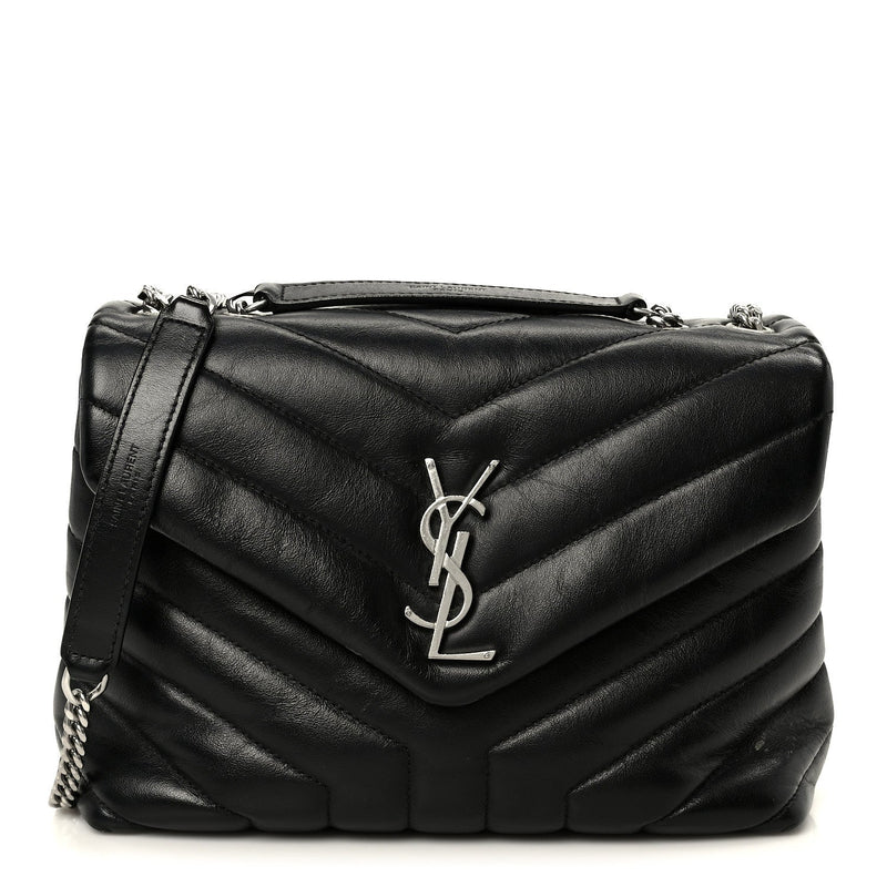 Calfskin Y Quilted Monogram Small Loulou Chain Satchel Black