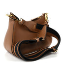 Vitello Daino Soft Zippered Hobo Shoulder Bag Caramel
