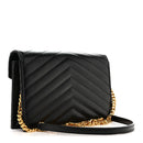 Grain De Poudre Matelasse Chevron Monogram Envelope Chain Wallet Black