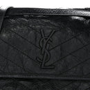 Crinkled Calfskin Matelasse Monogram Medium Niki Chain Satchel Black