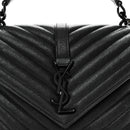 Sheepskin Matelasse Chevron Monogram Monochrome Medium College Bag Black