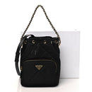 Re-Nylon Saffiano Stitched Duet Bucket Bag Black