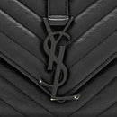 Sheepskin Matelasse Chevron Monogram Monochrome Large College Satchel Black