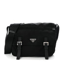 Tessuto Nylon Saffiano Double Buckle Messenger Shoulder Bag Black