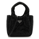 Satin Crystal Soft Padded Small Double Handled Shoulder Bag Black
