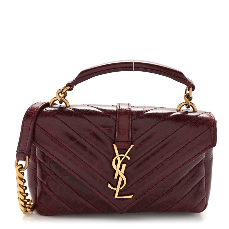 Shiny Calfskin Matelasse Chevron Monogram Mini College Bag Deep Hot Wine