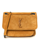 Suede Monogram Medium Niki Chain Satchel Cheddar