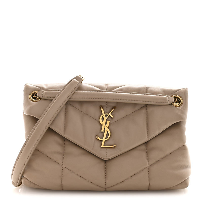 Lambskin Quilted Small Loulou Puffer Monogram Chain Satchel Dark Beige