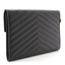 Grain De Poudre Matelasse Chevron Monogram Envelope Clutch Black