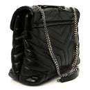 Calfskin Y Quilted Monogram Medium Loulou Chain Satchel Black