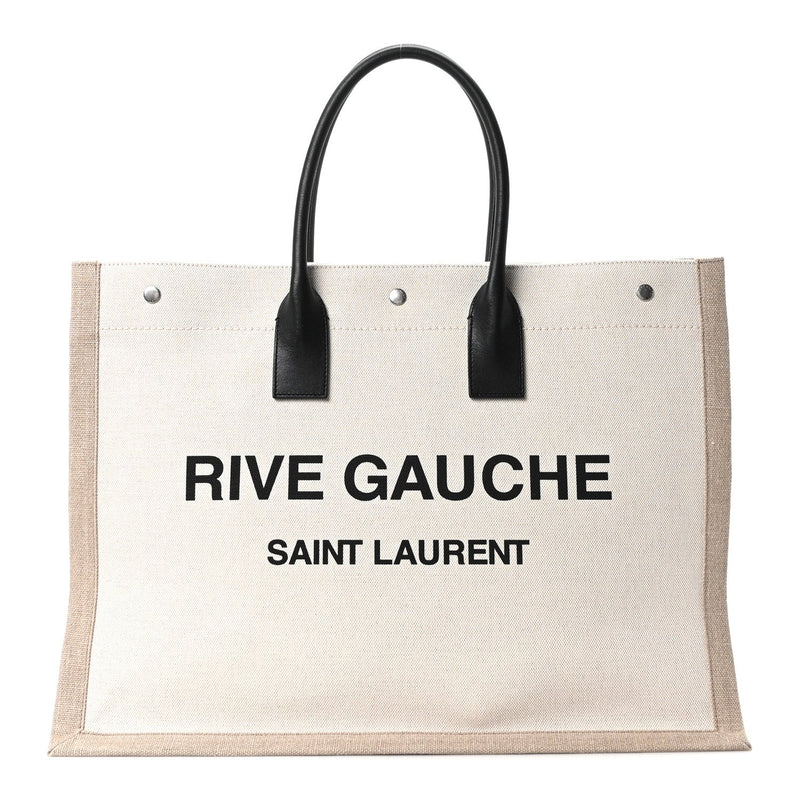 Linen Calfskin Small Rive Gauche Tote Greggio Natural