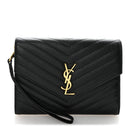 Grain De Poudre Matelasse Chevron Monogram Envelope Clutch Black