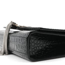 Calfskin Crocodile Embossed Small Classic Monogram Kate Tassel Satchel Black