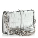 Metallic Crocodile Embossed Calfskin Greca Goddess Wallet On Chain Silver