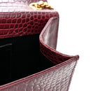 Calfskin Crocodile Embossed Medium Classic Monogram Kate Tassel Satchel Dark Red