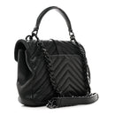 Sheepskin Matelasse Chevron Monogram Monochrome Medium College Bag Black