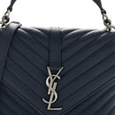 Sheepskin Matelasse Chevron Monogram Medium College Bag Navy