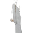 Satin Crystal Medusa Chain Clutch Beige
