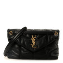 Lambskin Quilted Small Loulou Puffer Monogram Chain Satchel Black