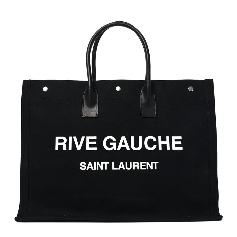 Linen Calfskin Rive Gauche Tote Black