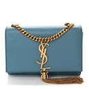 Smooth Calfskin Small Classic Monogram Kate Tassel Satchel Turquoise