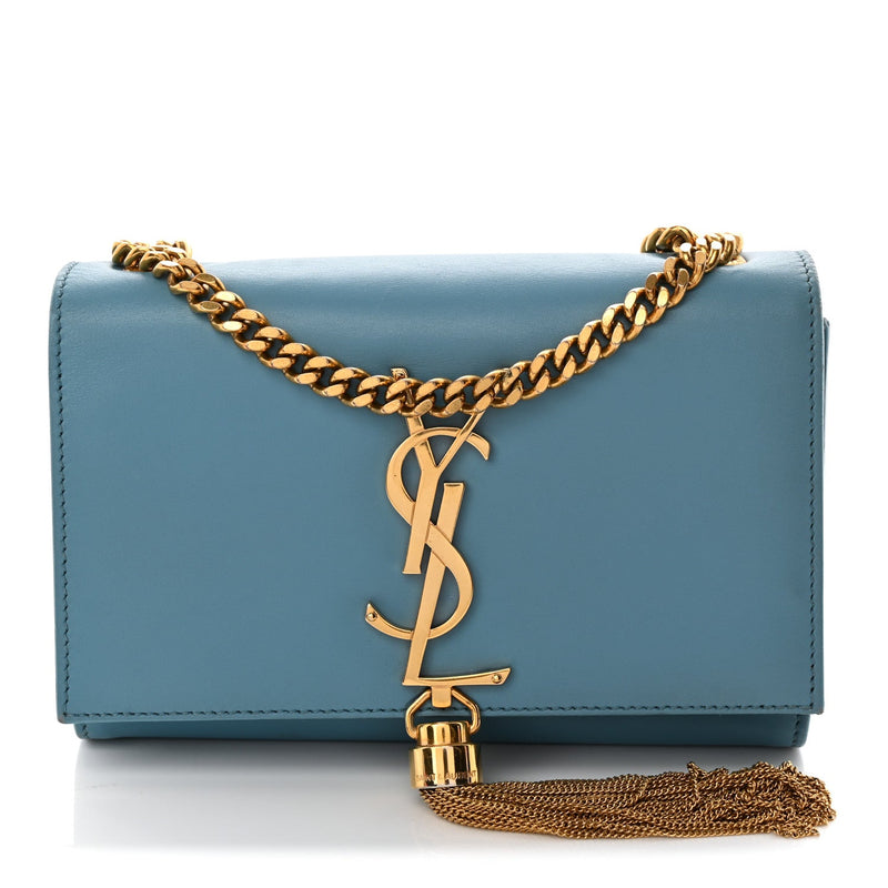 Smooth Calfskin Small Classic Monogram Kate Tassel Satchel Turquoise