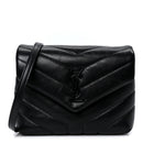 Calfskin Y Quilted Monogram Monochrome Toy Loulou Crossbody Bag Black