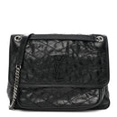Crinkled Calfskin Matelasse Monogram Large Niki Chain Satchel Black
