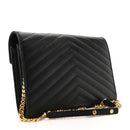 Grain De Poudre Matelasse Chevron Monogram Envelope Chain Wallet Black